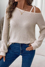 Textured Knit Shoulder Long Sleeve Top