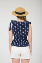 BOW LINE PATTERN TIE SHOULDER SLEEVELESS BLOUSE