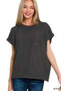 Raised Rib Front Pocket Boxy Top