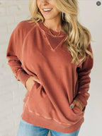 RIBBED POCKET PULLOVER LONG-SLEEVED LOOSE HOODIE
