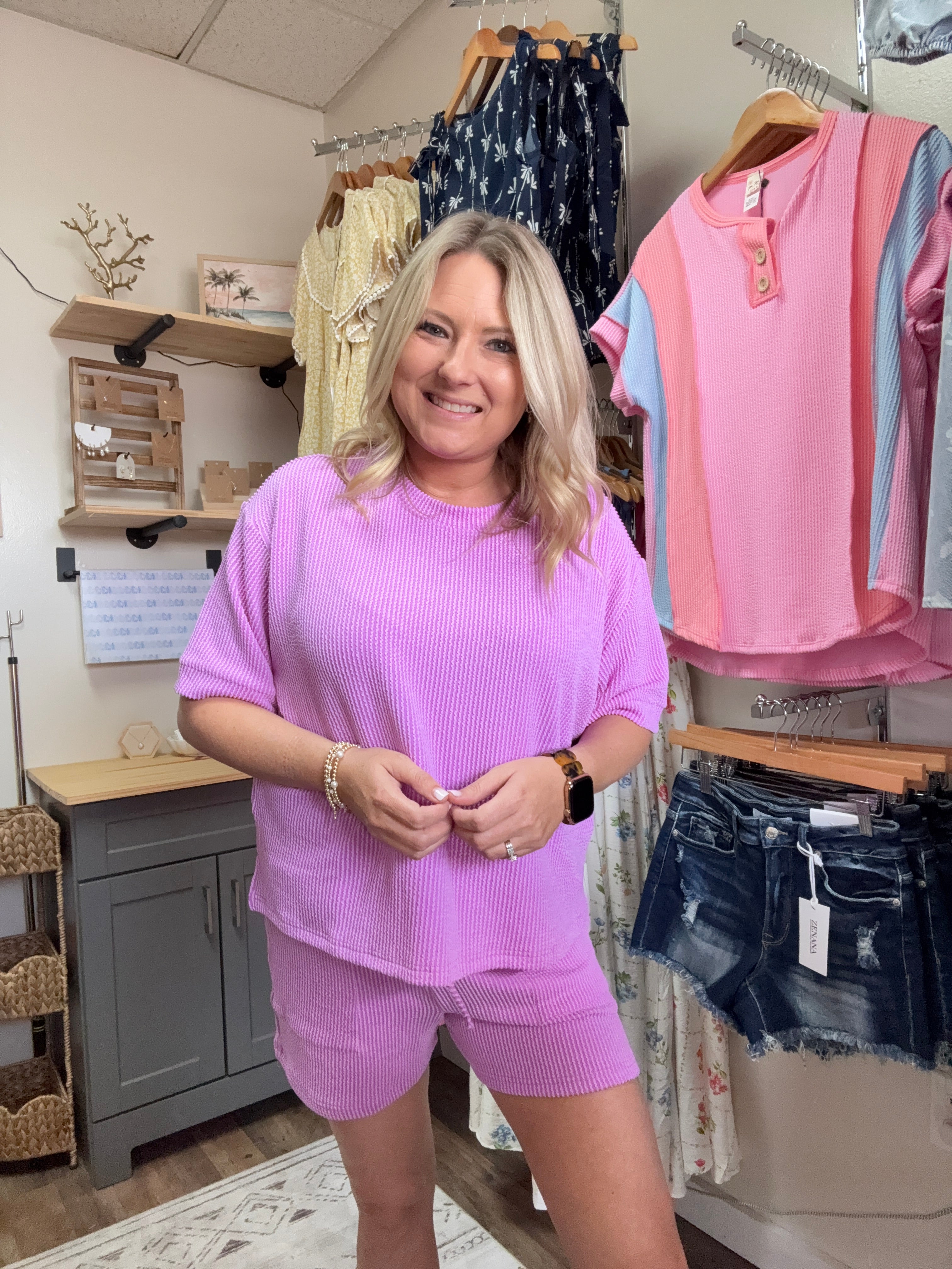 RAISED RIB SHORT SLEEVE TEE & SHORT PANTS SET