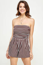 BROWN  STRIPE TUBE ROMPER