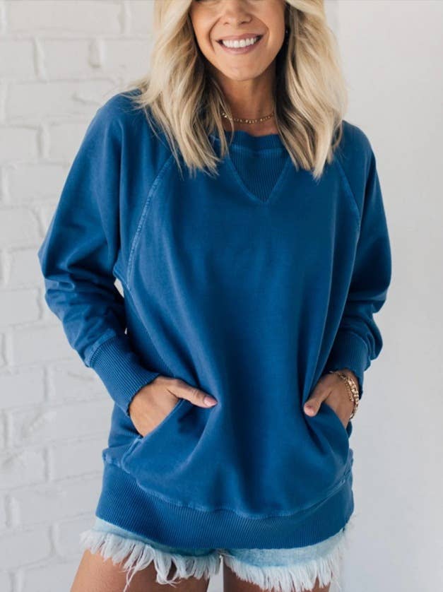 RIBBED POCKET PULLOVER LONG-SLEEVED LOOSE HOODIE