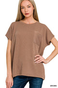 Raised Rib Front Pocket Boxy Top