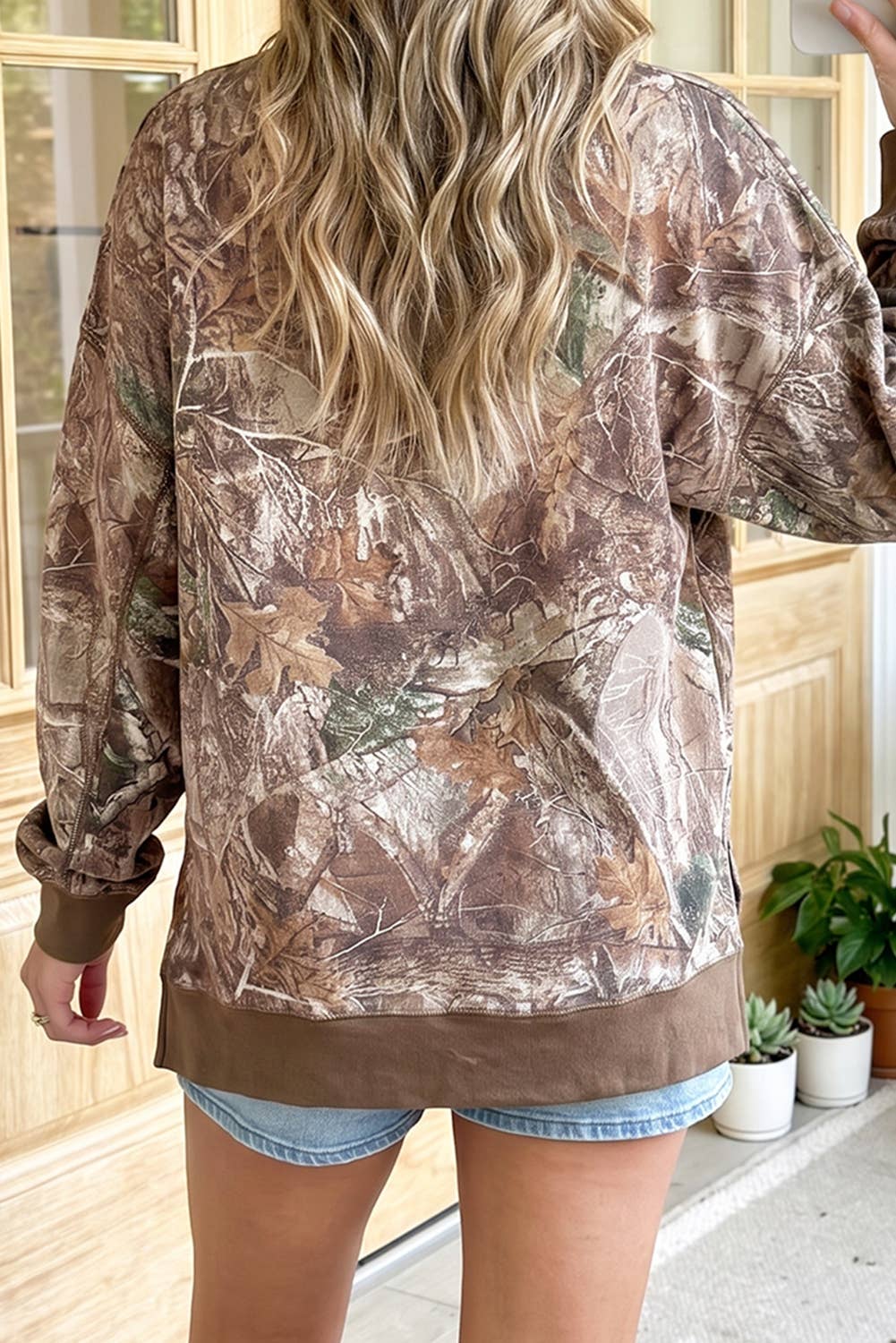 Camo Print Color Block Detail Sweatshirt