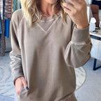 RIBBED POCKET PULLOVER LONG-SLEEVED LOOSE HOODIE