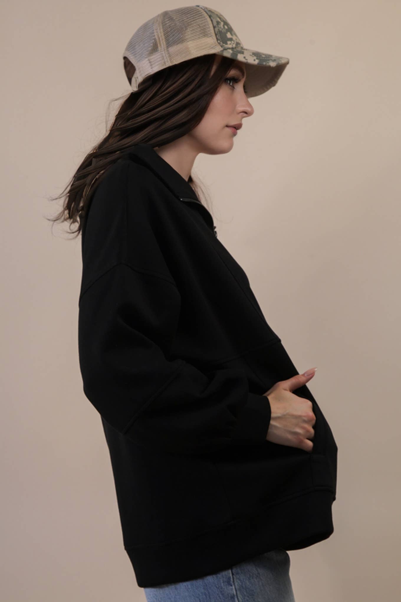 Half Zip UP Oversized Casual Comfy Knit Top