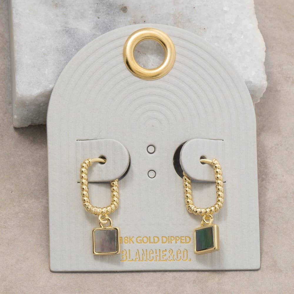 Mother Of Pearl Square Charm Oval Hoop Earrings