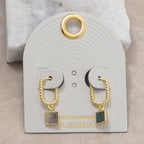 Mother Of Pearl Square Charm Oval Hoop Earrings