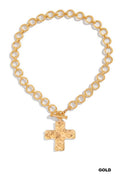Hammered Cross Toggle Necklace