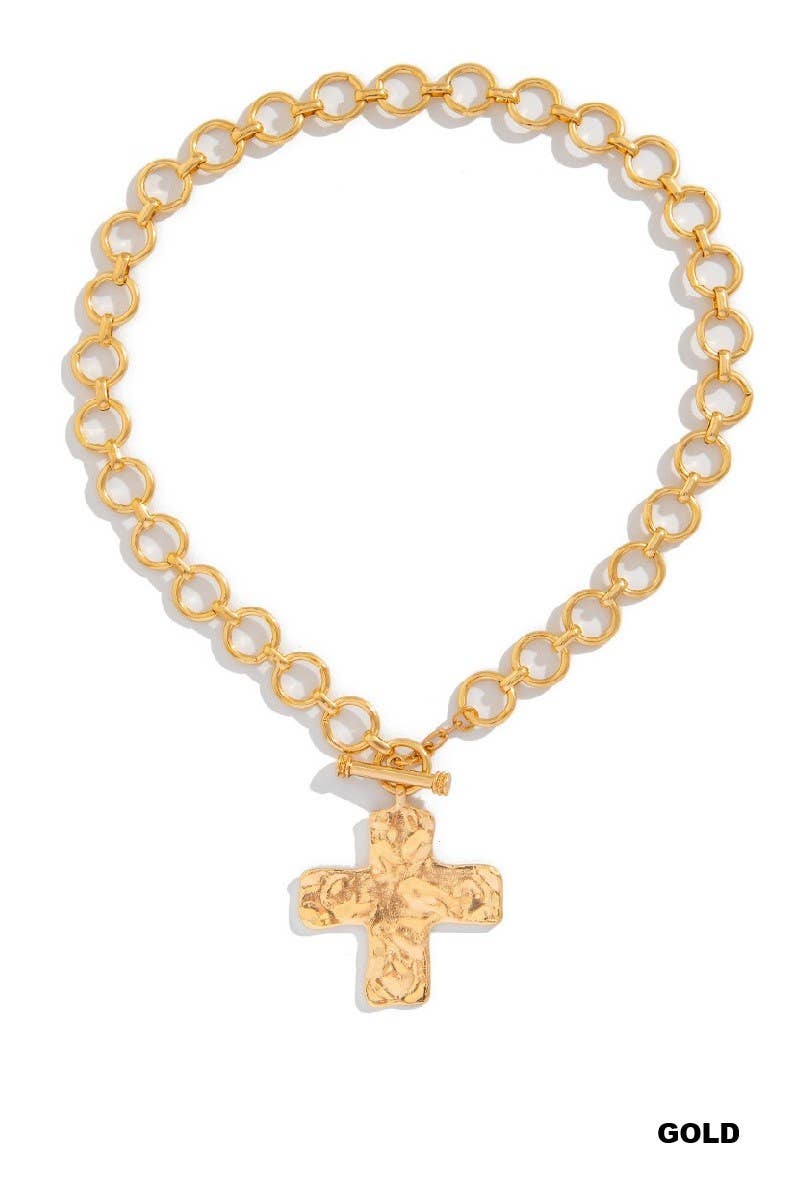 Hammered Cross Toggle Necklace