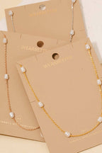 Gold Dipped Pearl Beads Station Chain Necklace