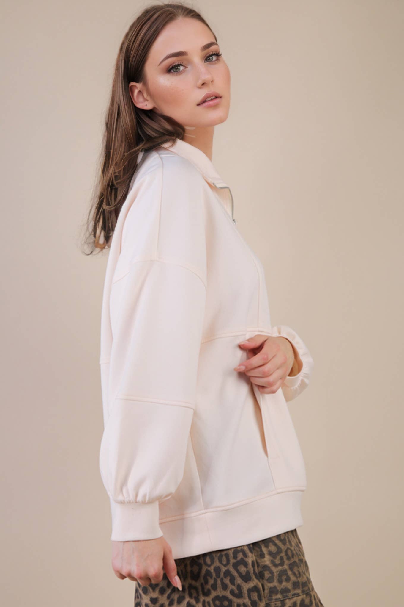 Half Zip UP Oversized Casual Comfy Knit Top