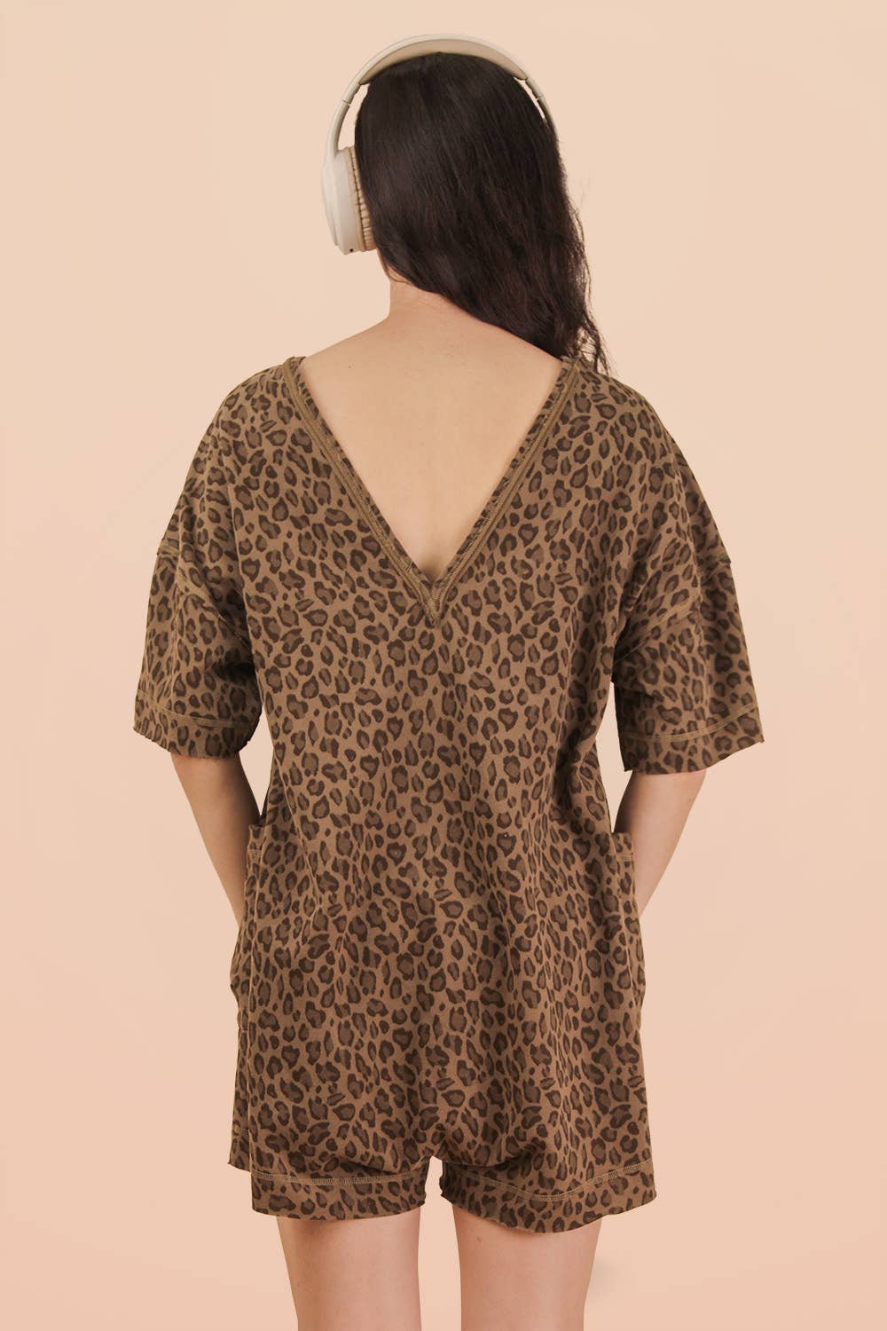 Leopard Printed Knit Comfy Romper