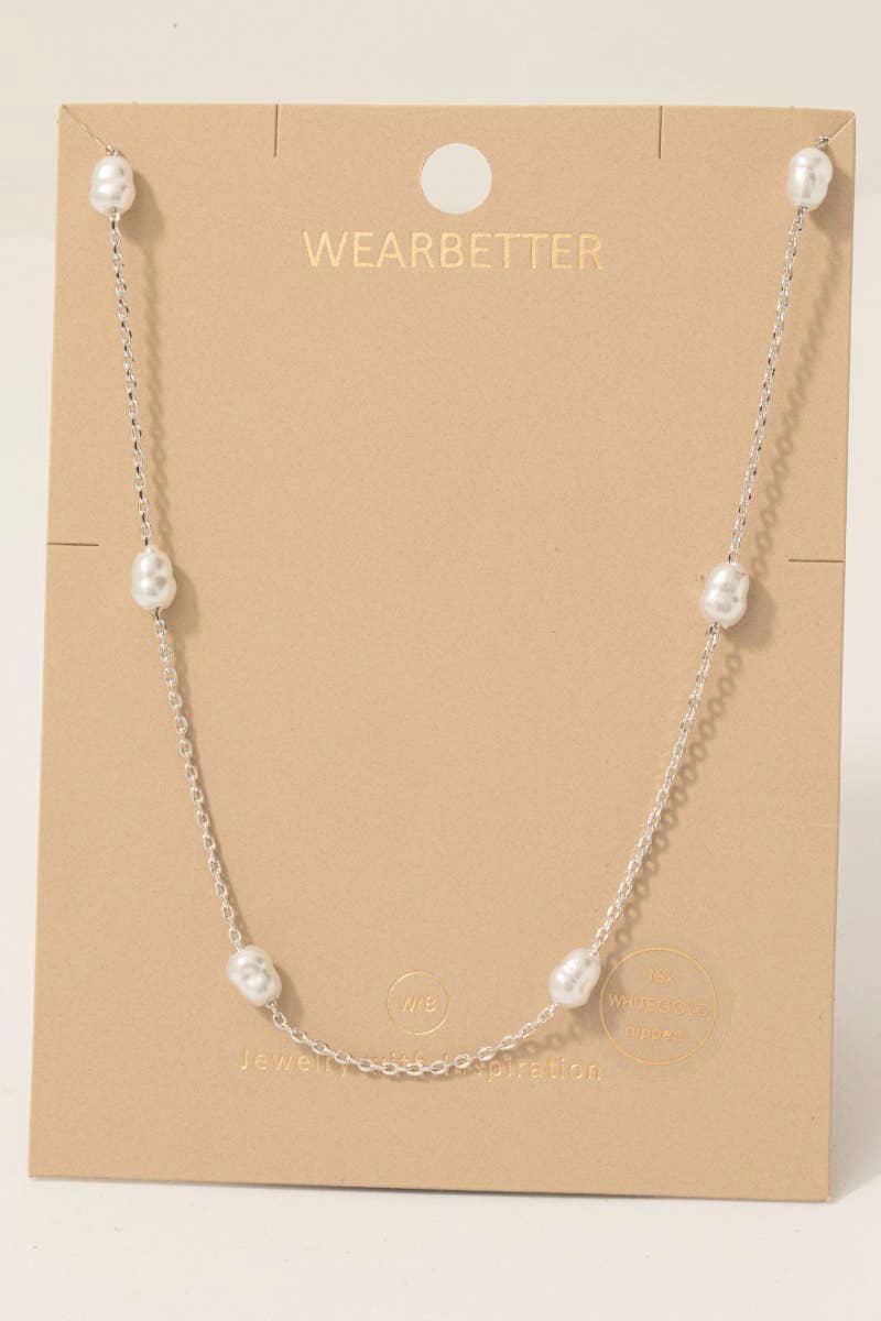 Gold Dipped Pearl Beads Station Chain Necklace