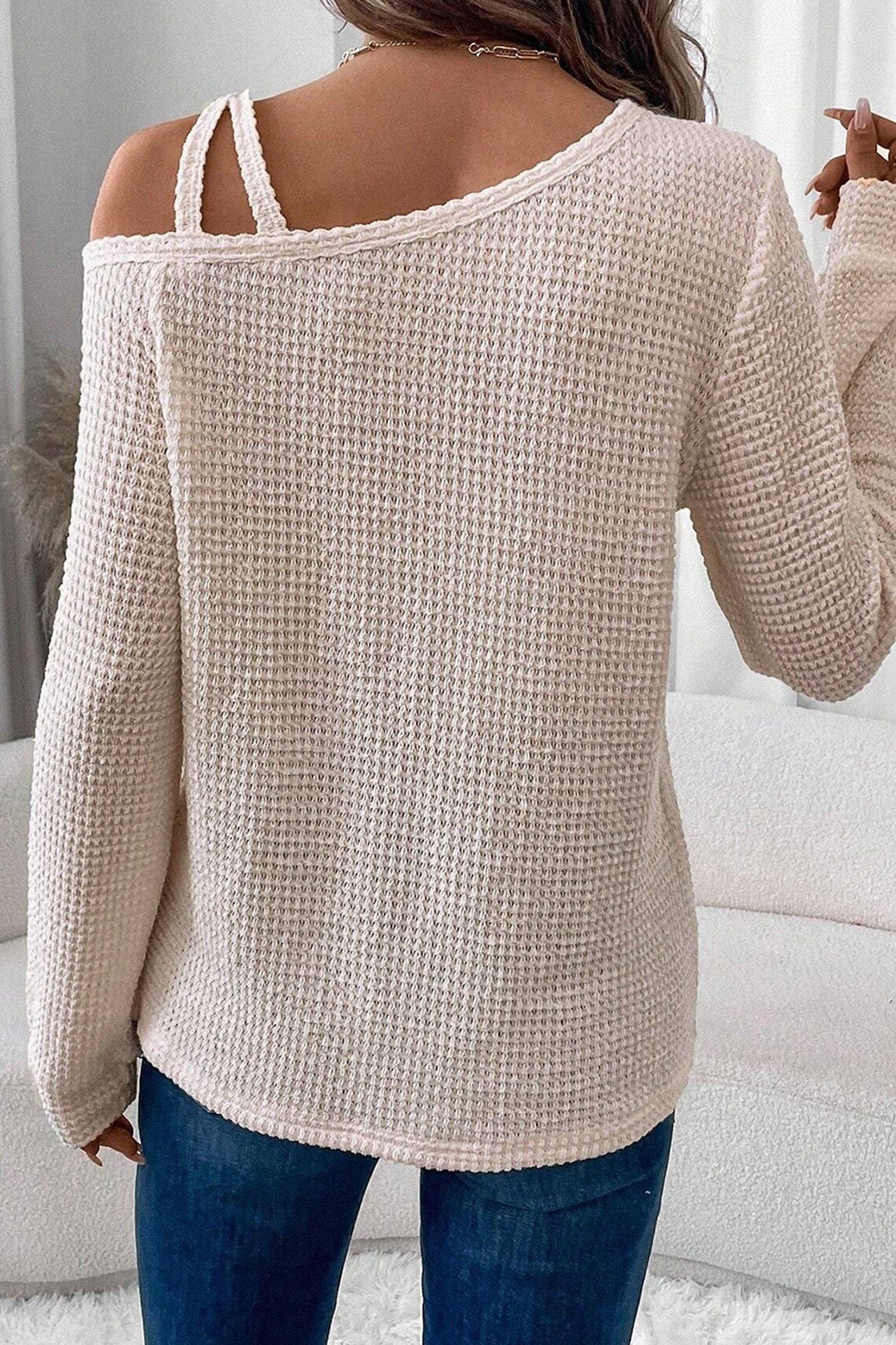Textured Knit Shoulder Long Sleeve Top