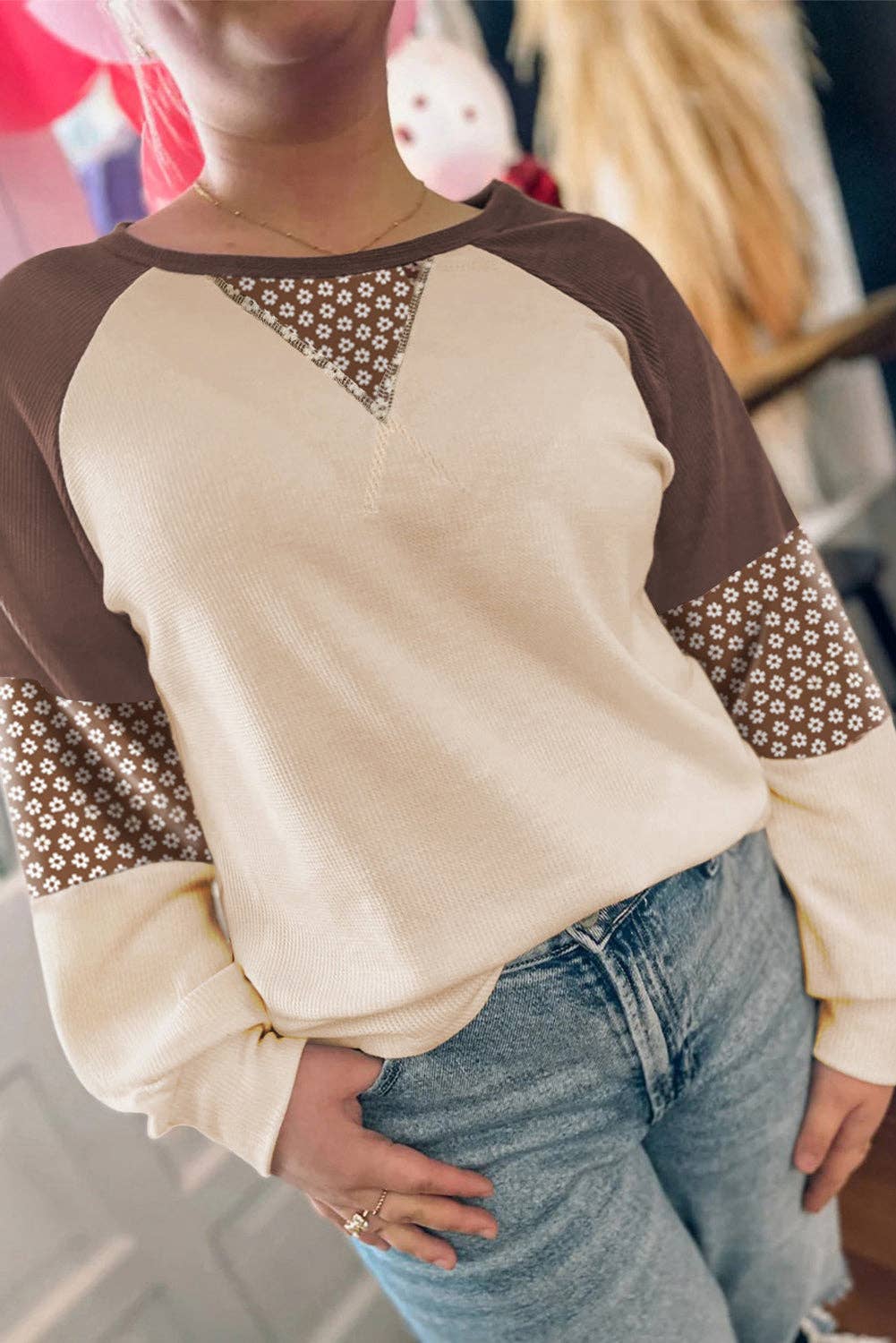 Brown Floral Long Sleeve Top