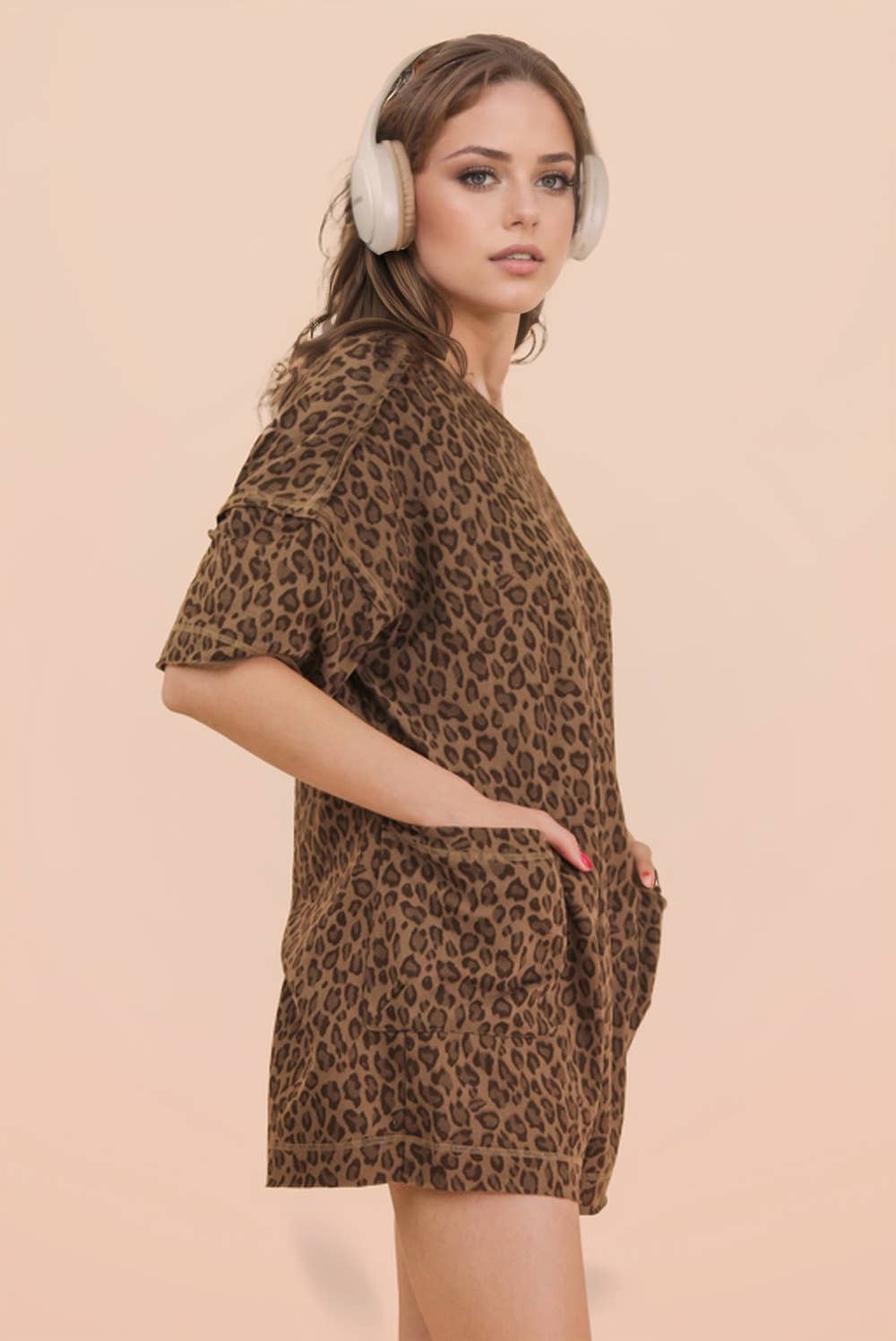Leopard Printed Knit Comfy Romper