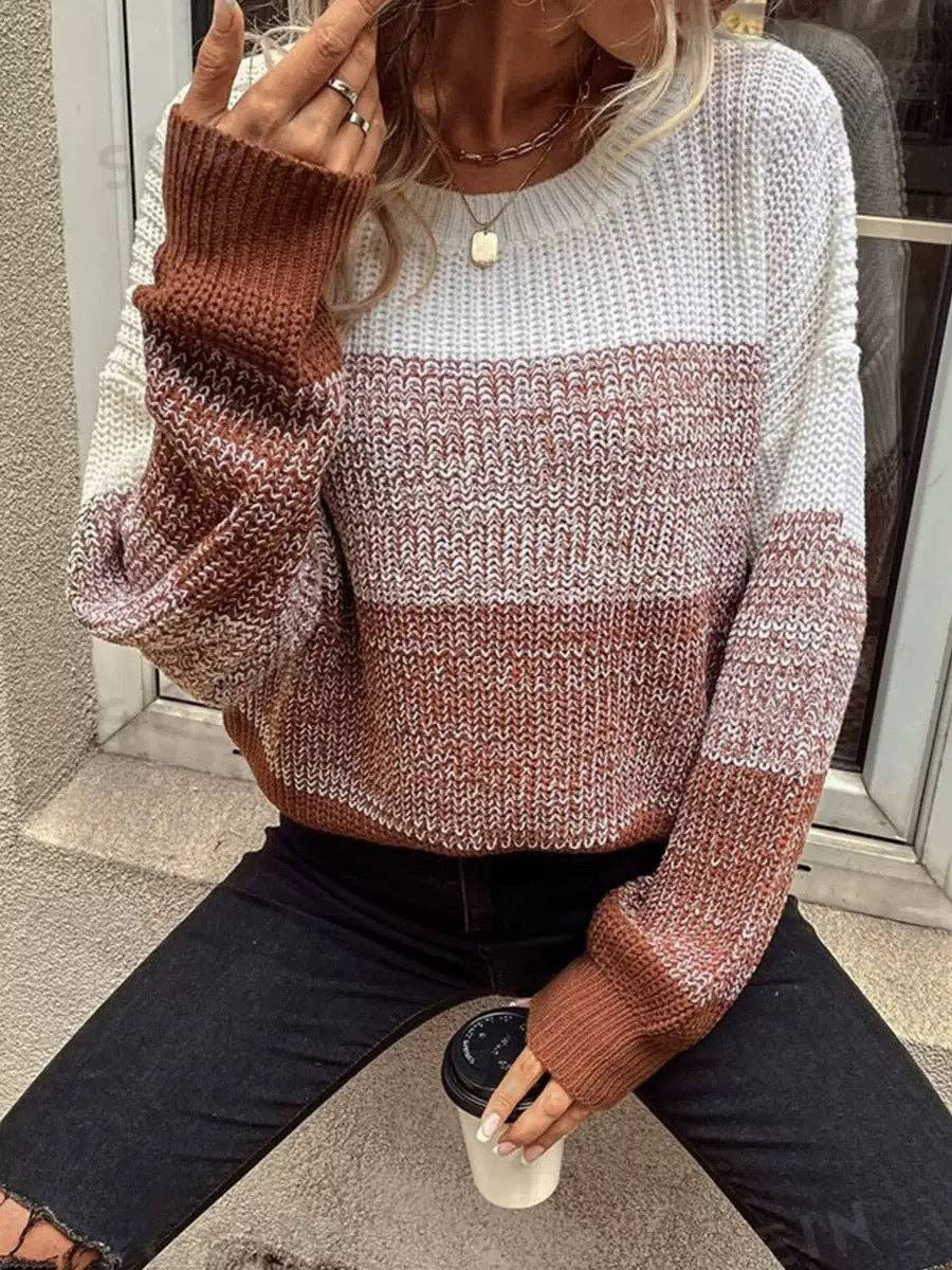Color Block Crew Neck Sweater