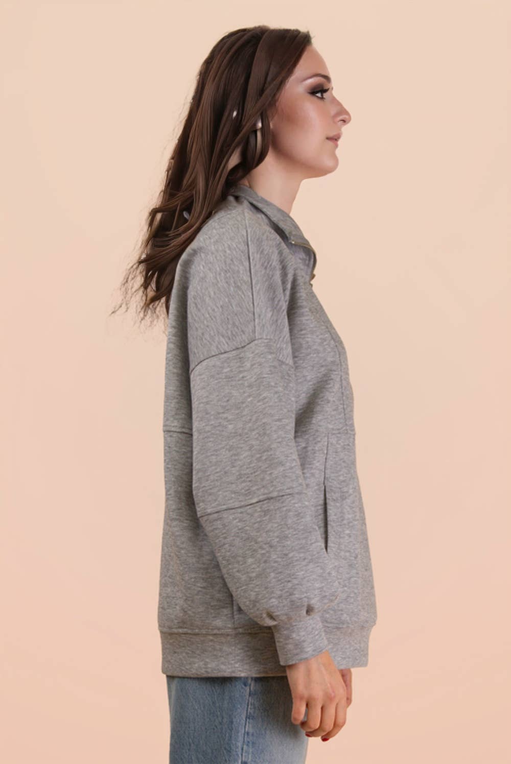 Half Zip UP Oversized Casual Comfy Knit Top