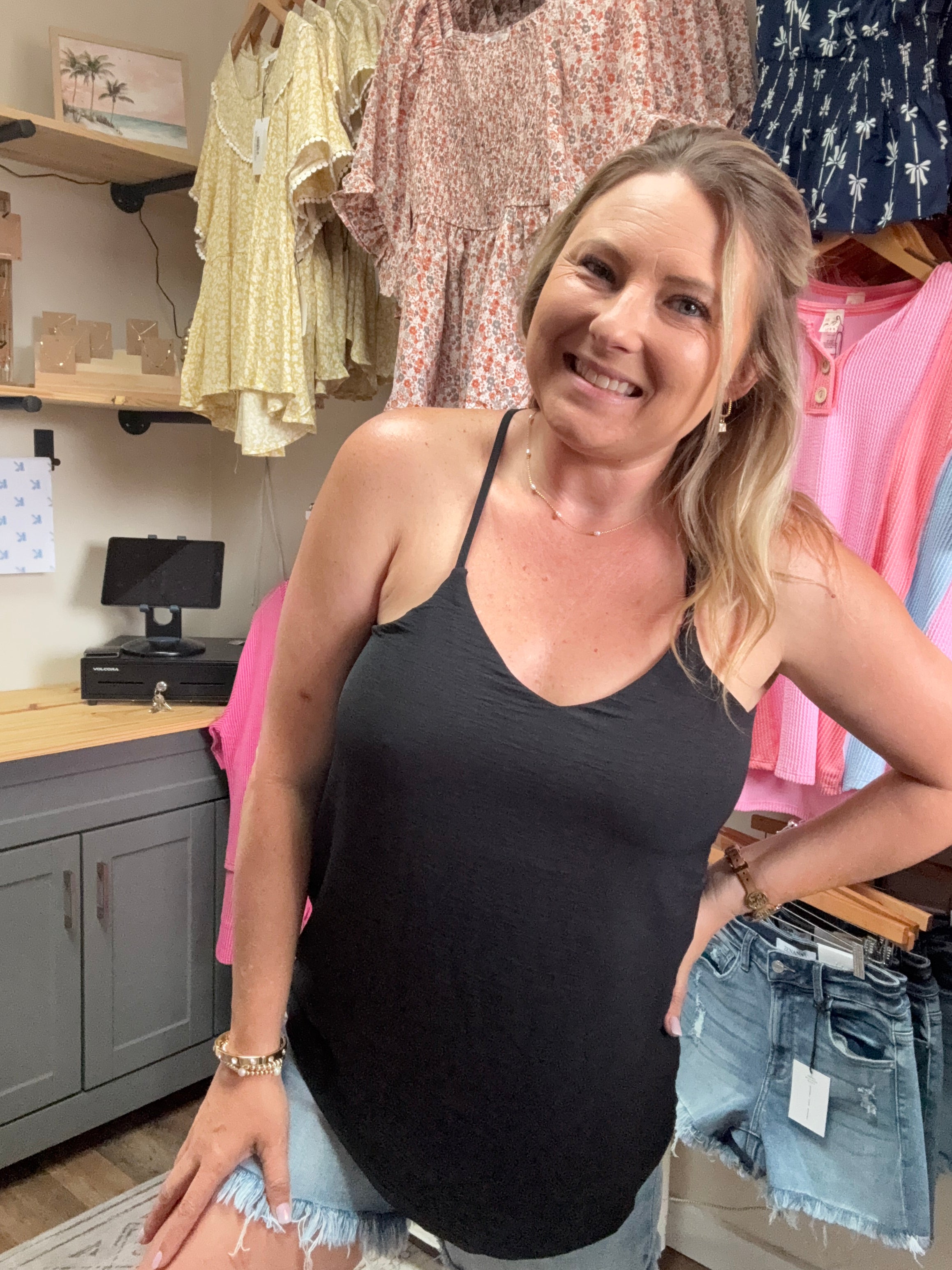 ADJUSTABLE STRAP V-NECK CAMI TOP