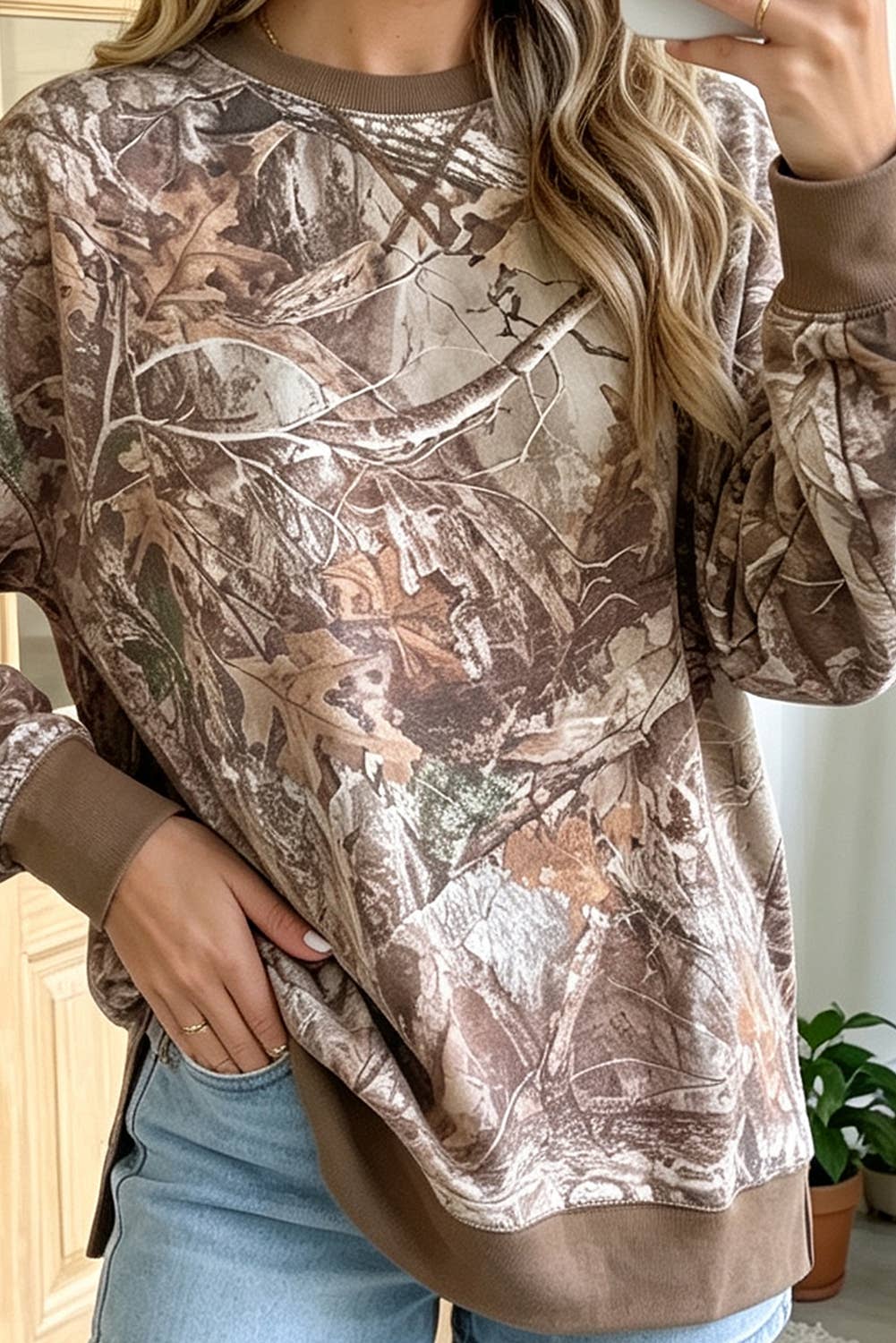Camo Print Color Block Detail Sweatshirt