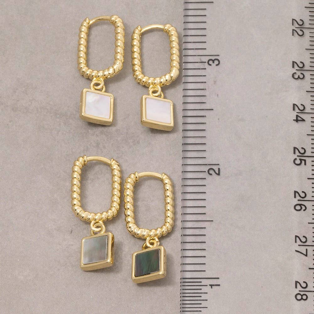 Mother Of Pearl Square Charm Oval Hoop Earrings