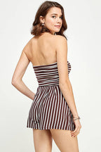 BROWN  STRIPE TUBE ROMPER