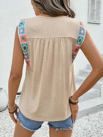 Boho Embroidered Strap Sleeveless Tank Top