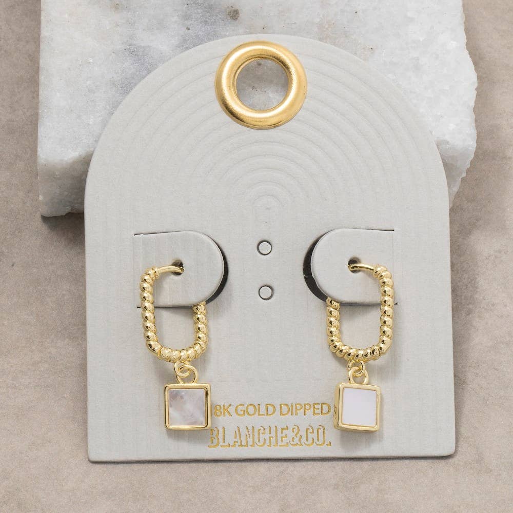 Mother Of Pearl Square Charm Oval Hoop Earrings