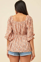 Floral Bell Sleeve Smocked Babydoll Top