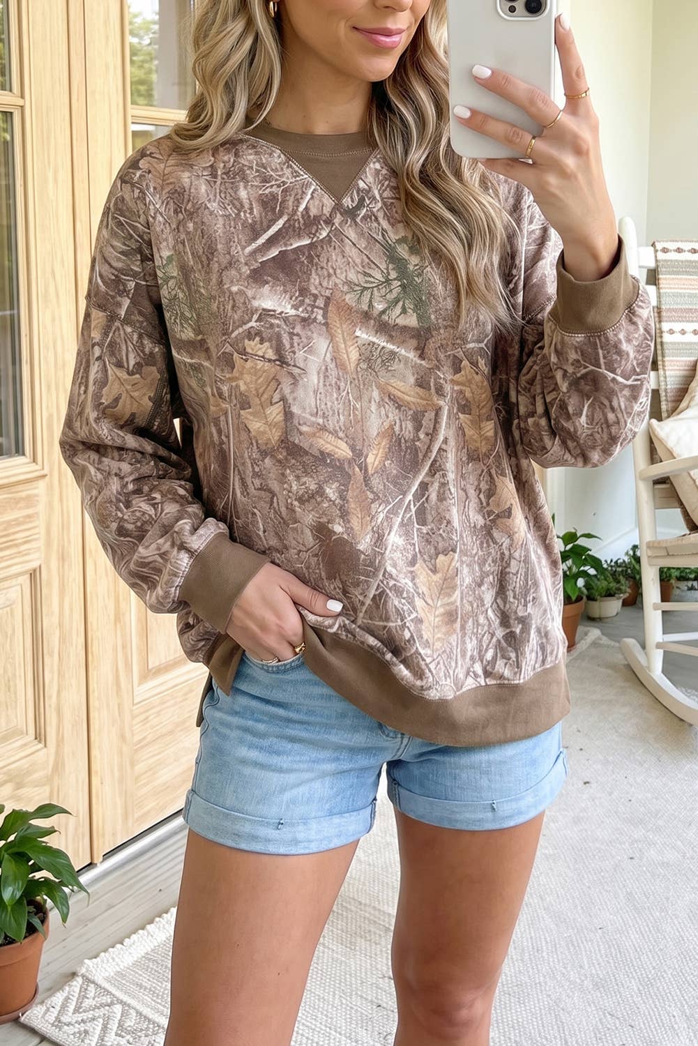 Camo Print Color Block Detail Sweatshirt