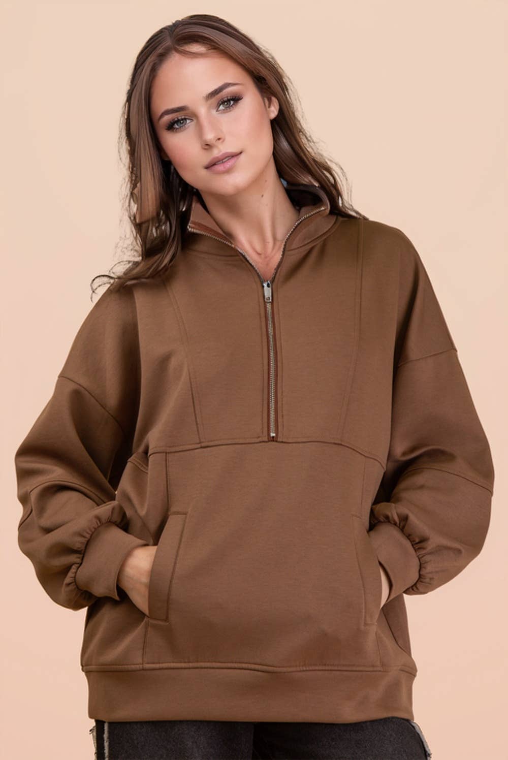 Half Zip UP Oversized Casual Comfy Knit Top