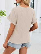 Apricot Lace Trim Textured T Shirt Relaxed Fit Casual Top