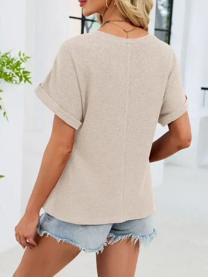 Apricot Lace Trim Textured T Shirt Relaxed Fit Casual Top