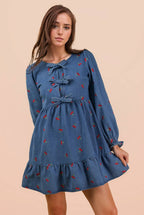 Soft Washed Denim Printed Casual Mini Dress