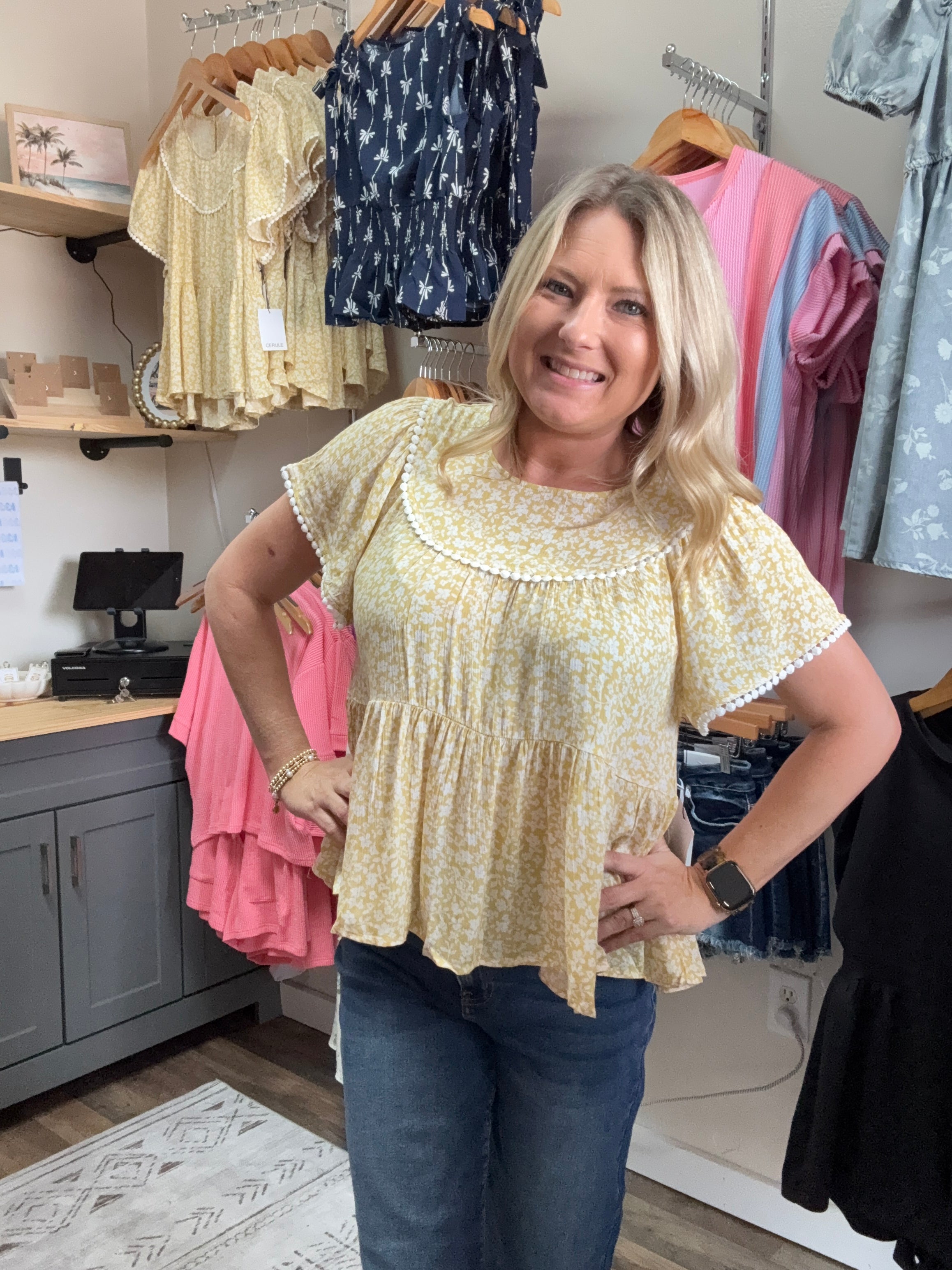 Ditsy Floral Flutter Sleeve Top