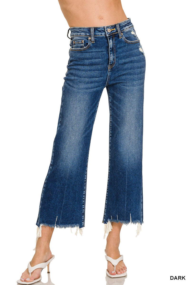 MID RISE STRAIGHT RAW HEM DENIM PANTS