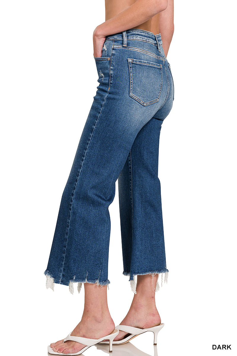 MID RISE STRAIGHT RAW HEM DENIM PANTS