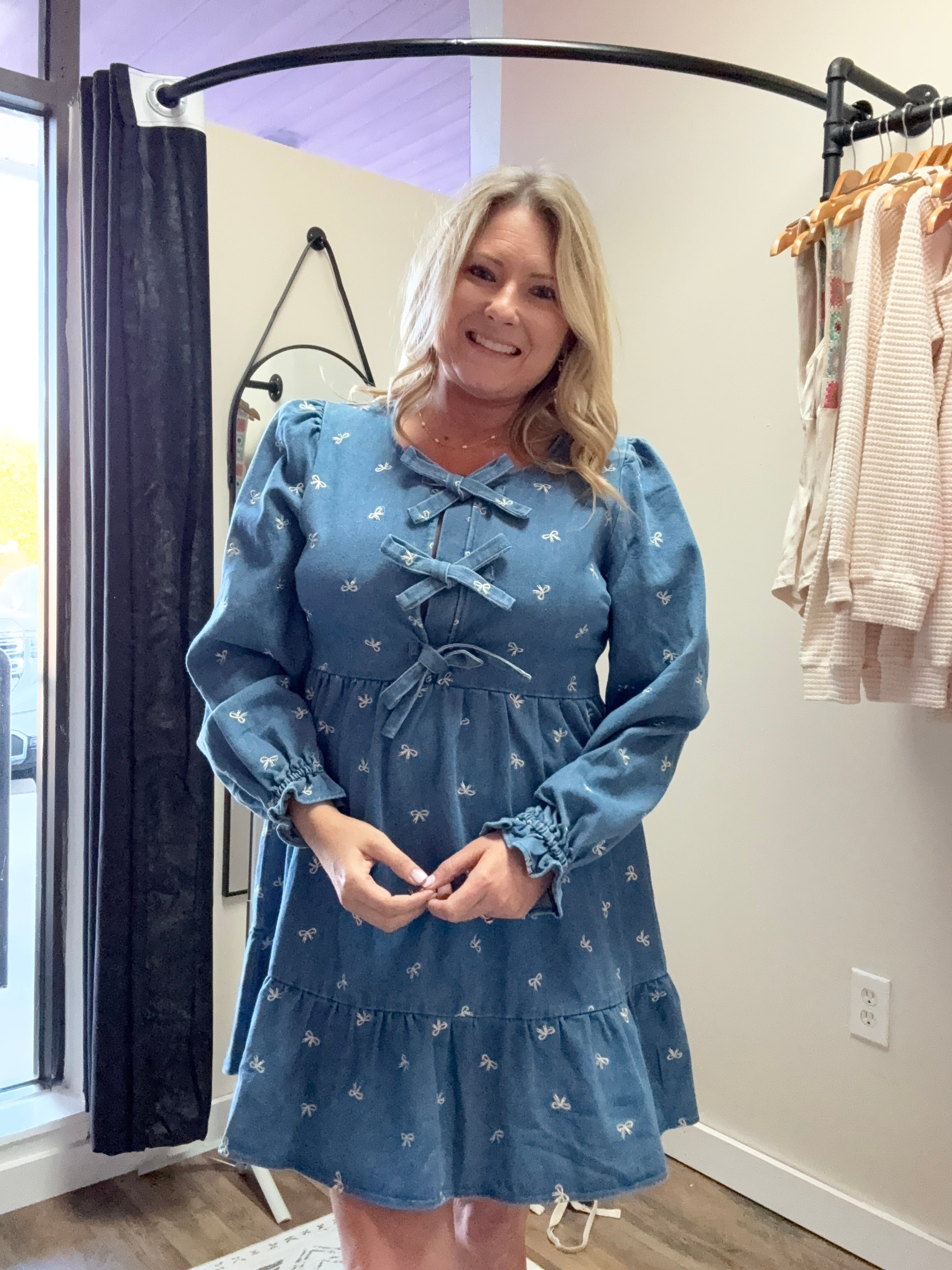 Soft Washed Denim Printed Casual Mini Dress