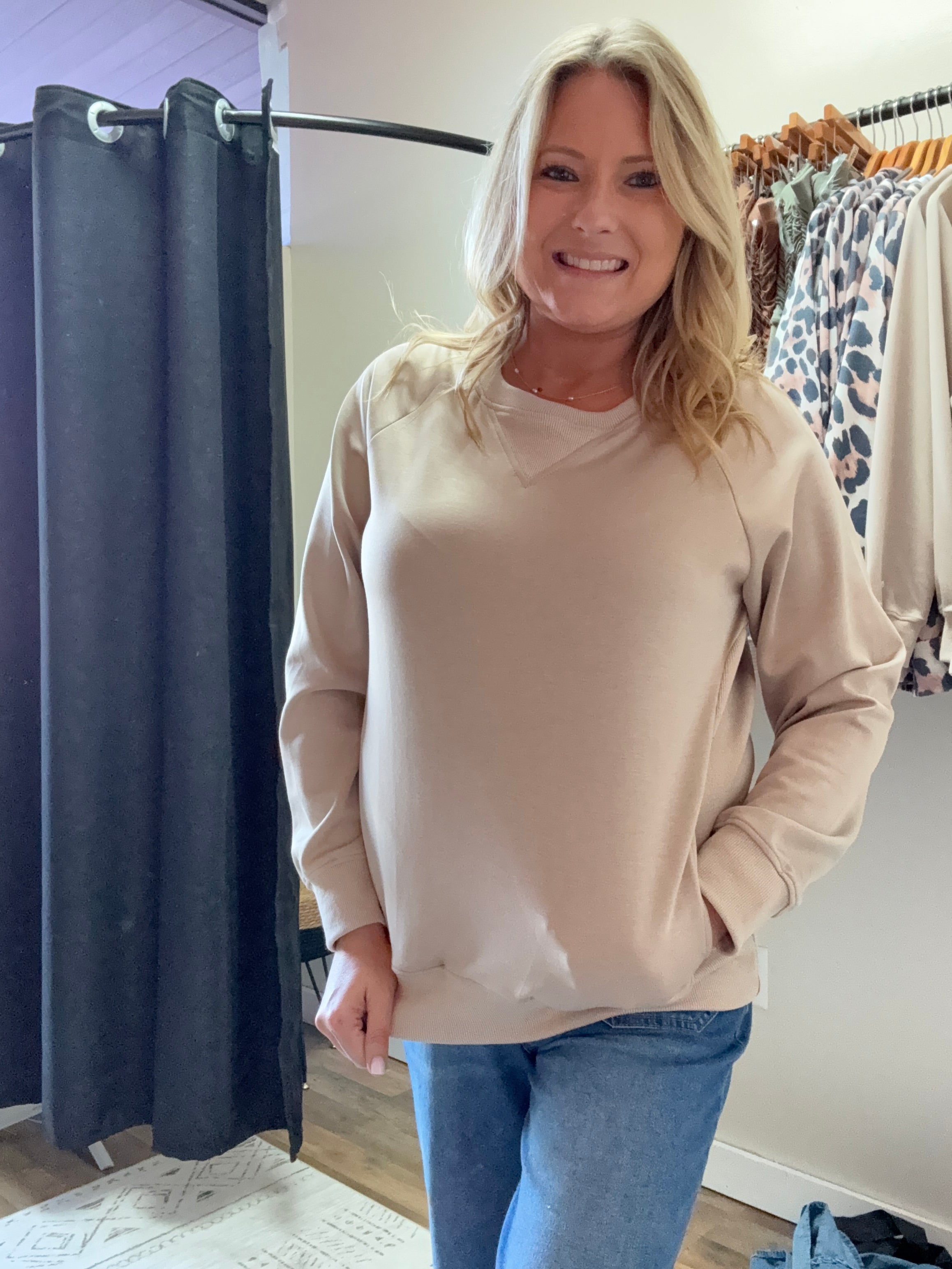 RIBBED POCKET PULLOVER LONG-SLEEVED