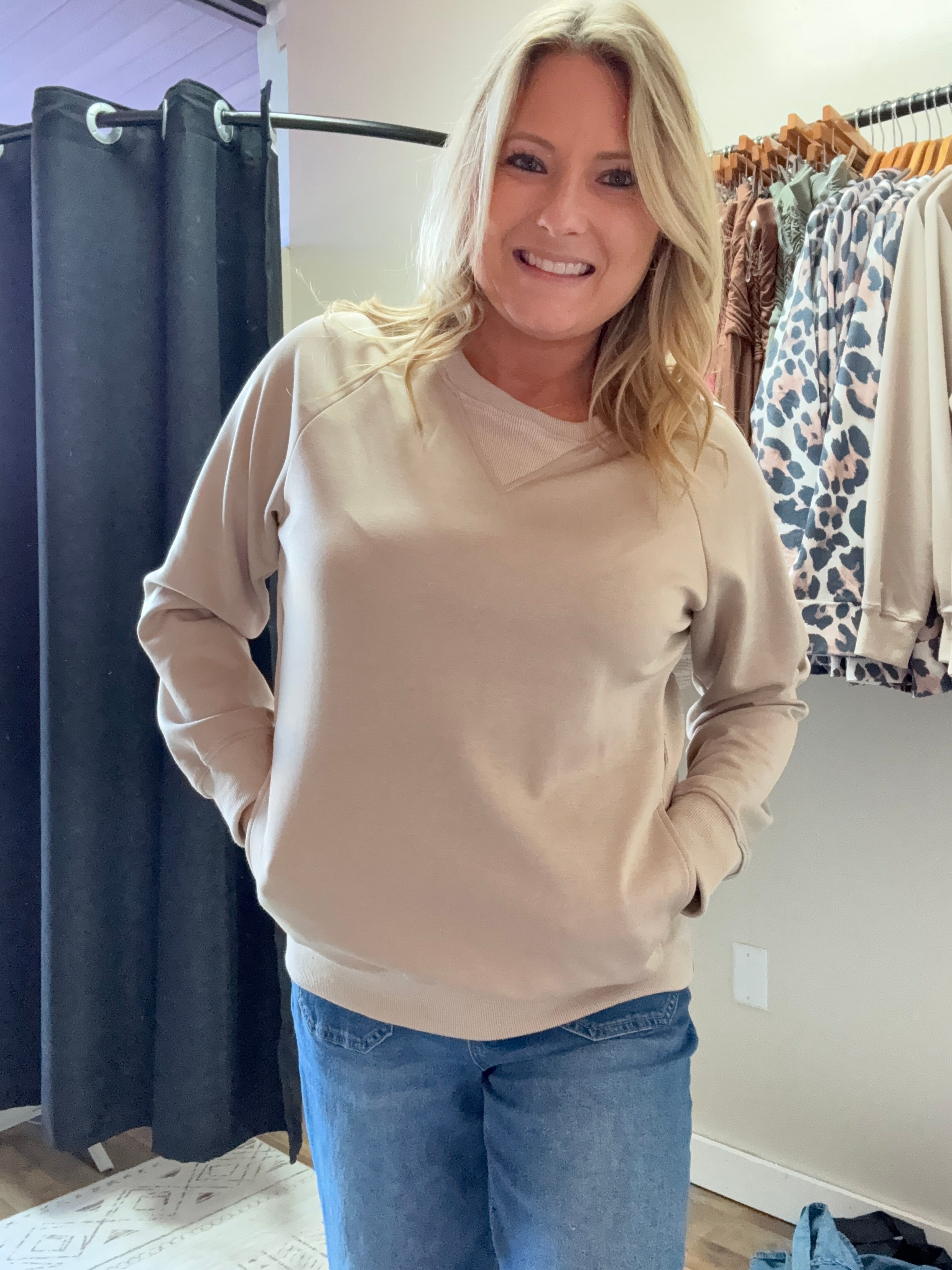 RIBBED POCKET PULLOVER LONG-SLEEVED