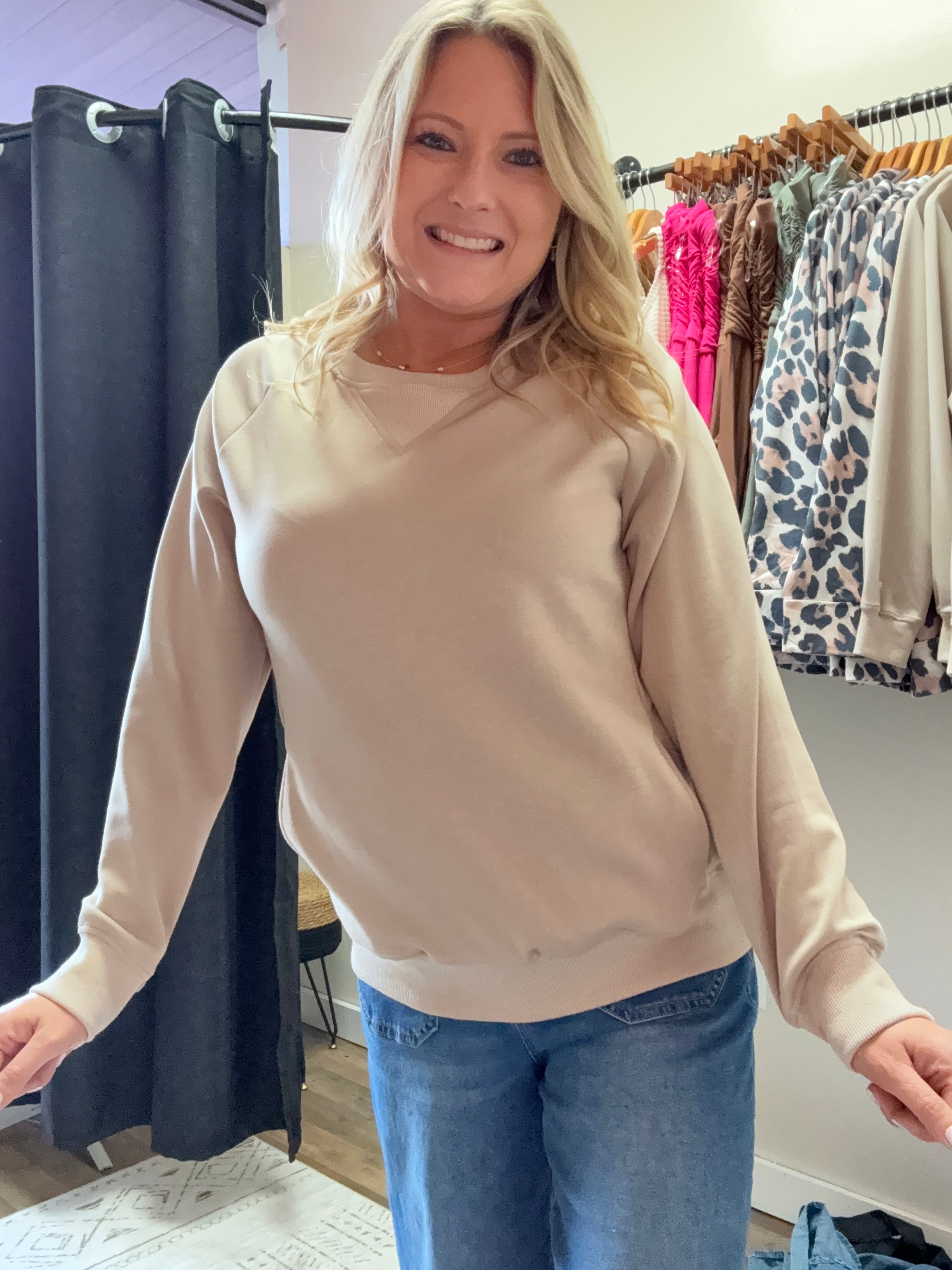 RIBBED POCKET PULLOVER LONG-SLEEVED