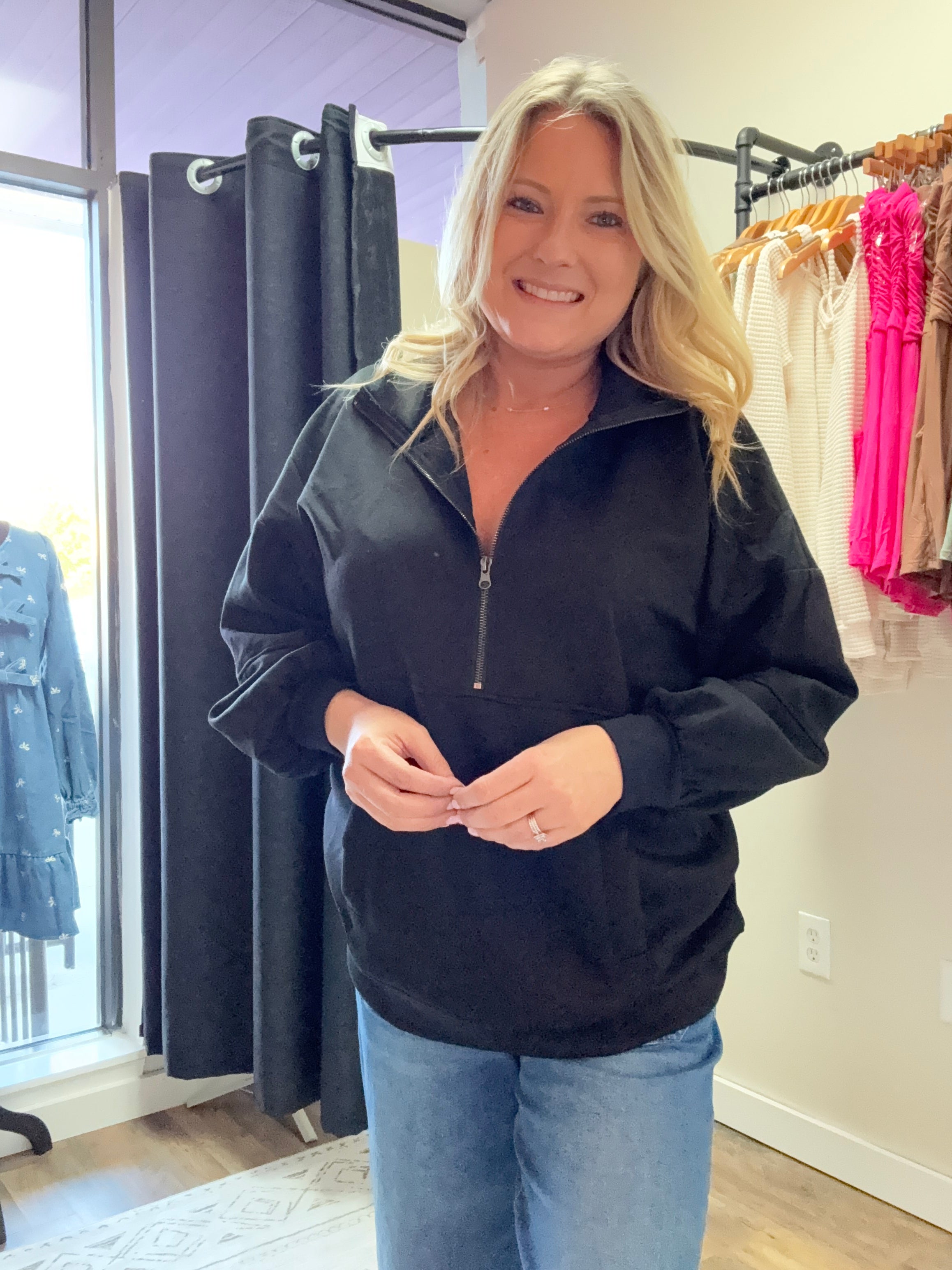 Half Zip UP Oversized Casual Comfy Knit Top