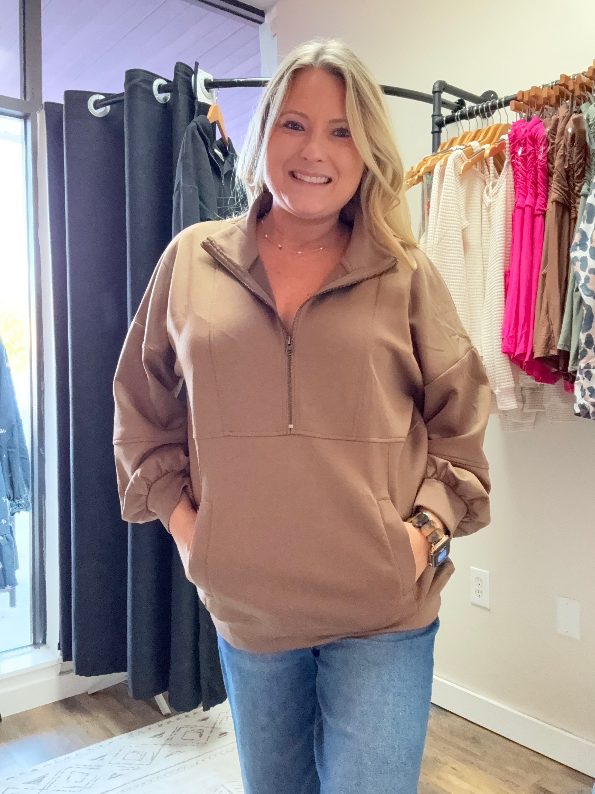 Half Zip UP Oversized Casual Comfy Knit Top