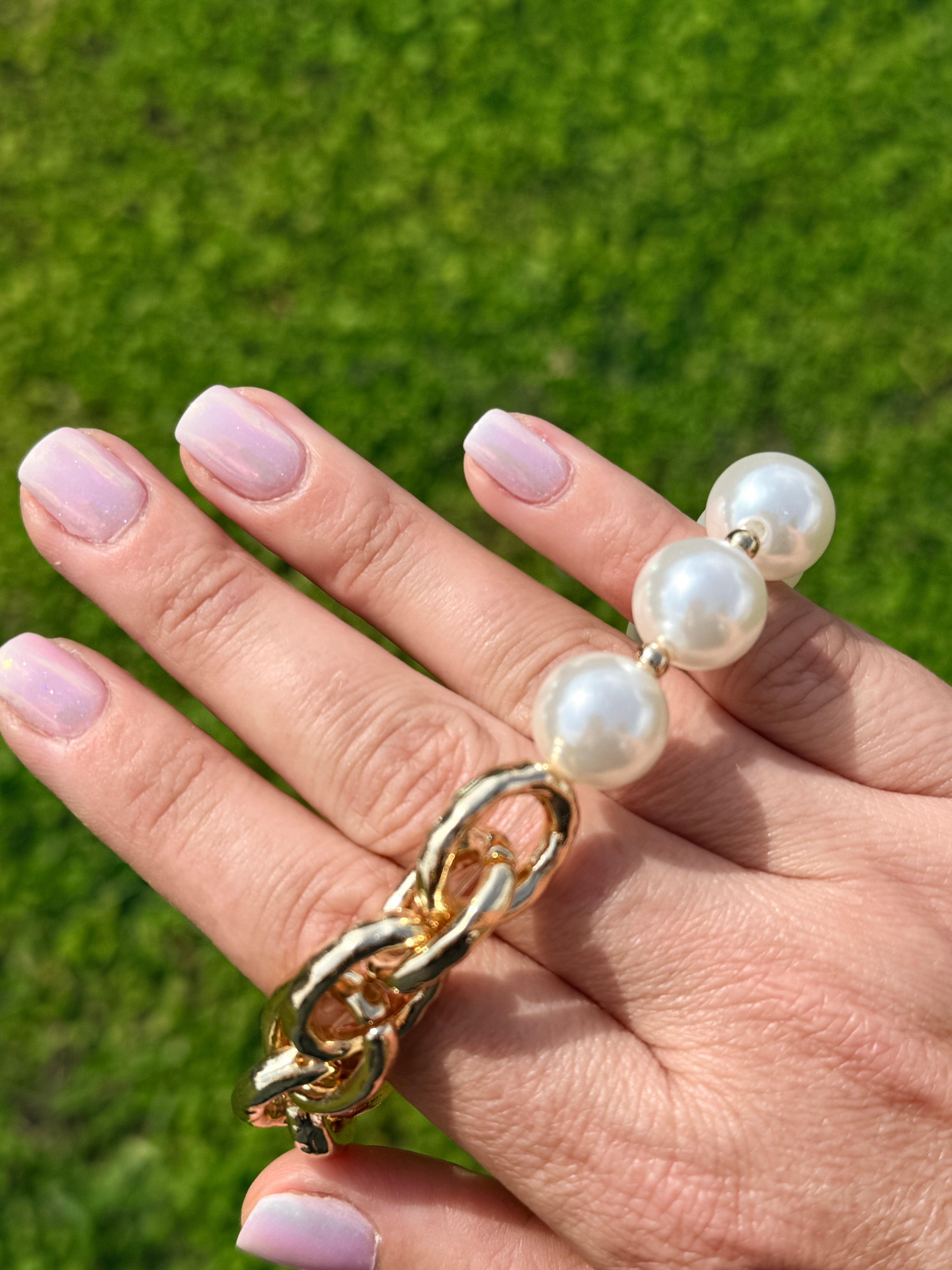 Chunky Chain and pearls beads bracelet Gold tone