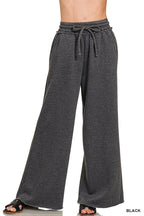 ACID WASH FLEECE PALAZZO SWEATPANTS WITH POCKETS