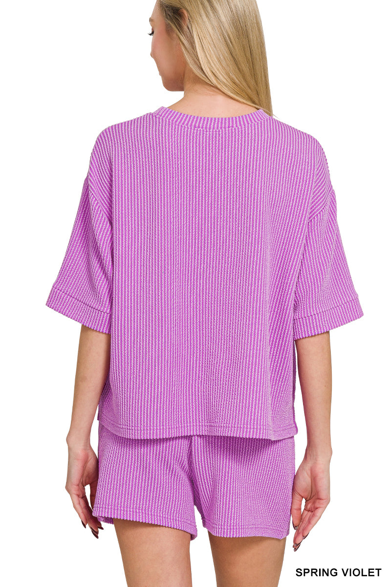 RAISED RIB SHORT SLEEVE TEE & SHORT PANTS SET