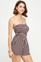 BROWN  STRIPE TUBE ROMPER
