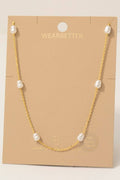 Gold Dipped Pearl Beads Station Chain Necklace